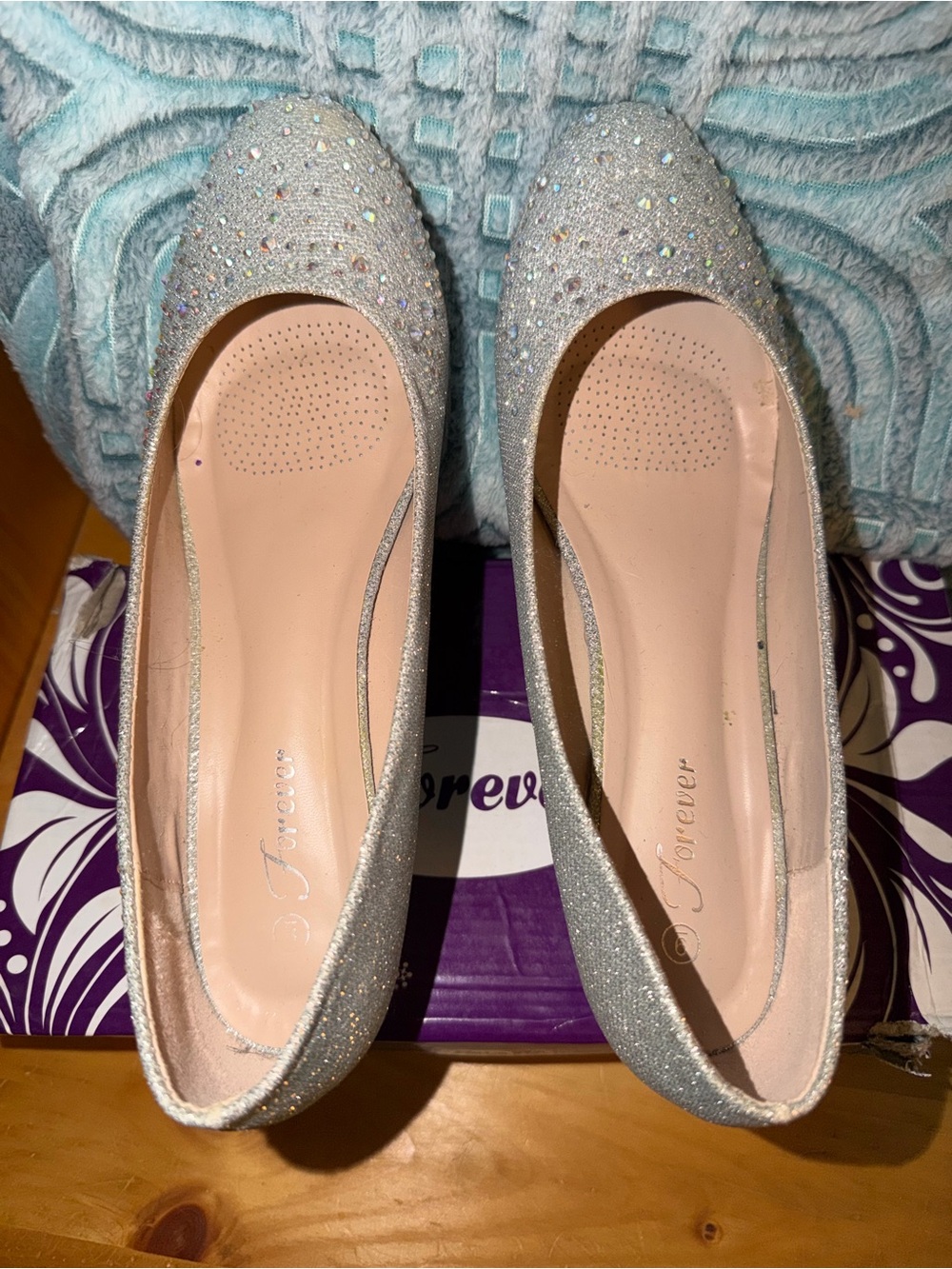 Forever Silver Glitter Wedge Pumps with Rhinestone Accents - Picture 3 of 5